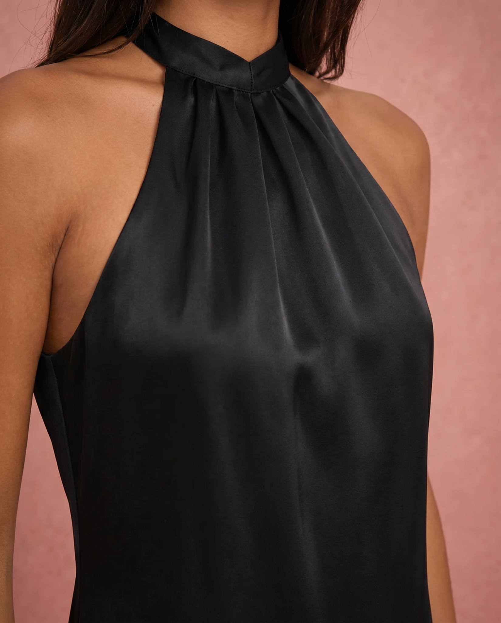 Satin Halter Neck Bodycon Maxi Dress - Wine Red