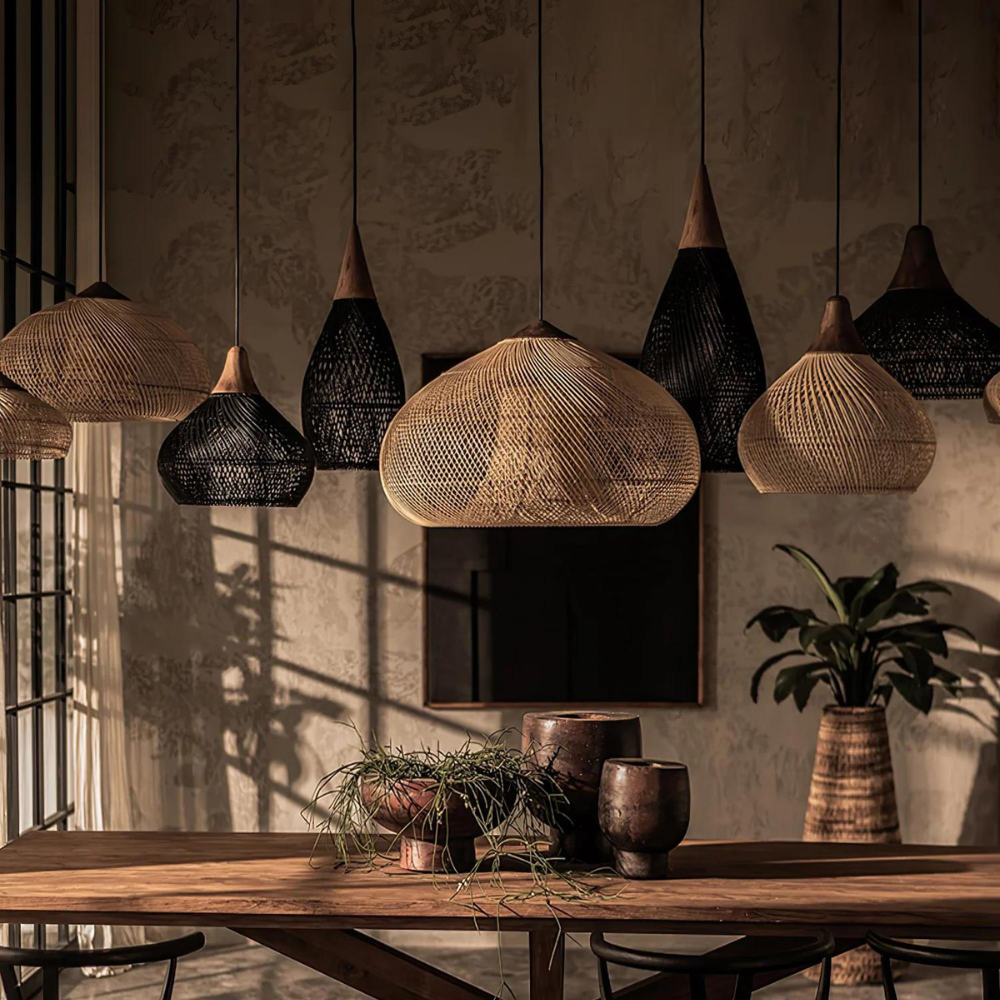 Pendant Light Rattan Woven Dome Shade E26/E27