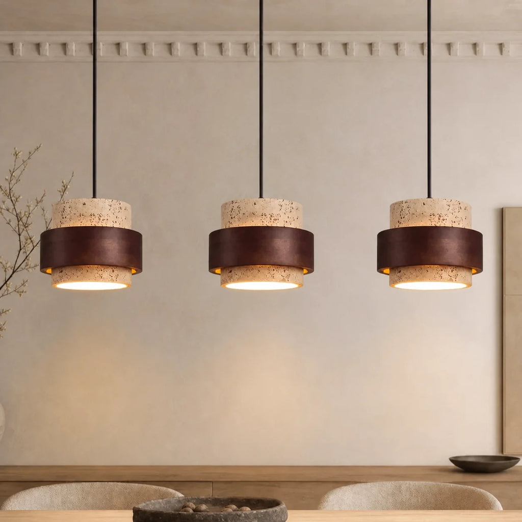 Pendant Light Wood Travertine Cylinder Japandi Design