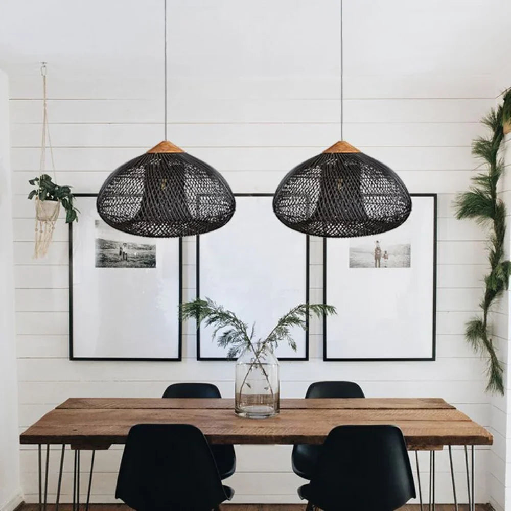 Pendant Light Rattan Woven Dome Shade E26/E27