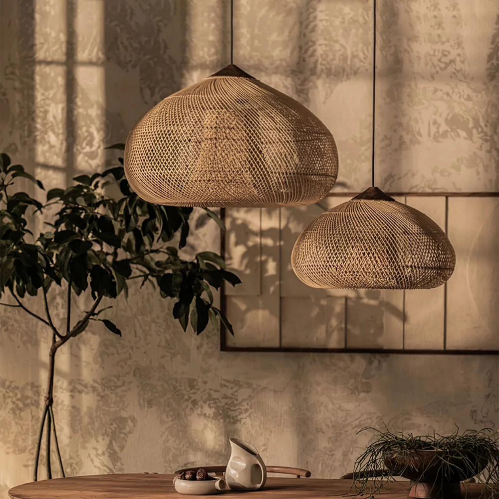 Pendant Light Rattan Woven Dome Shade E26/E27