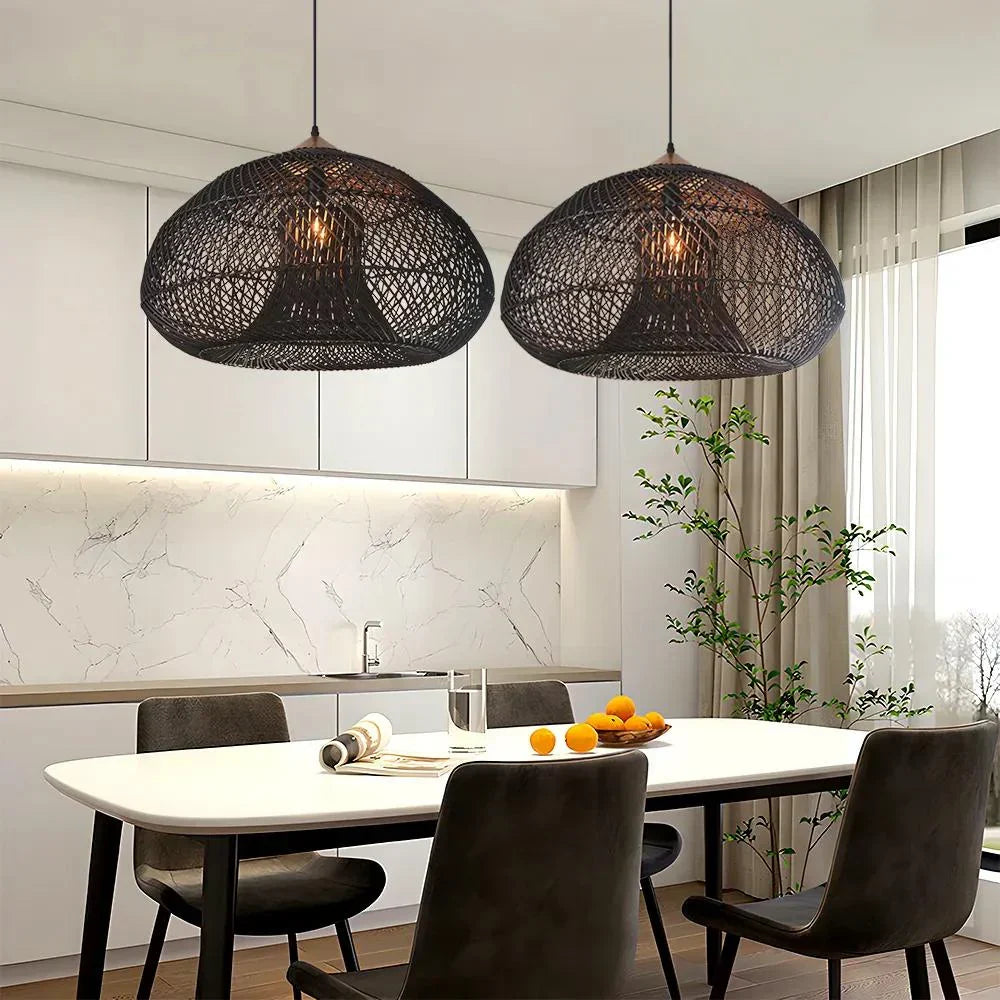 Pendant Light Rattan Woven Dome Shade E26/E27