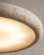 Pendant Light Travertine Stone Wood Sphere Minimalist