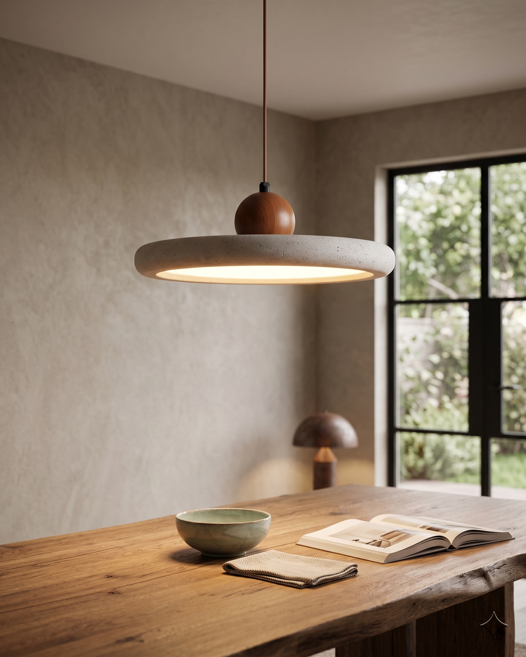Pendant Light Travertine Stone Wood Sphere Minimalist