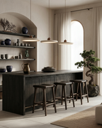 Pendant Light Travertine Stone Wood Sphere Minimalist