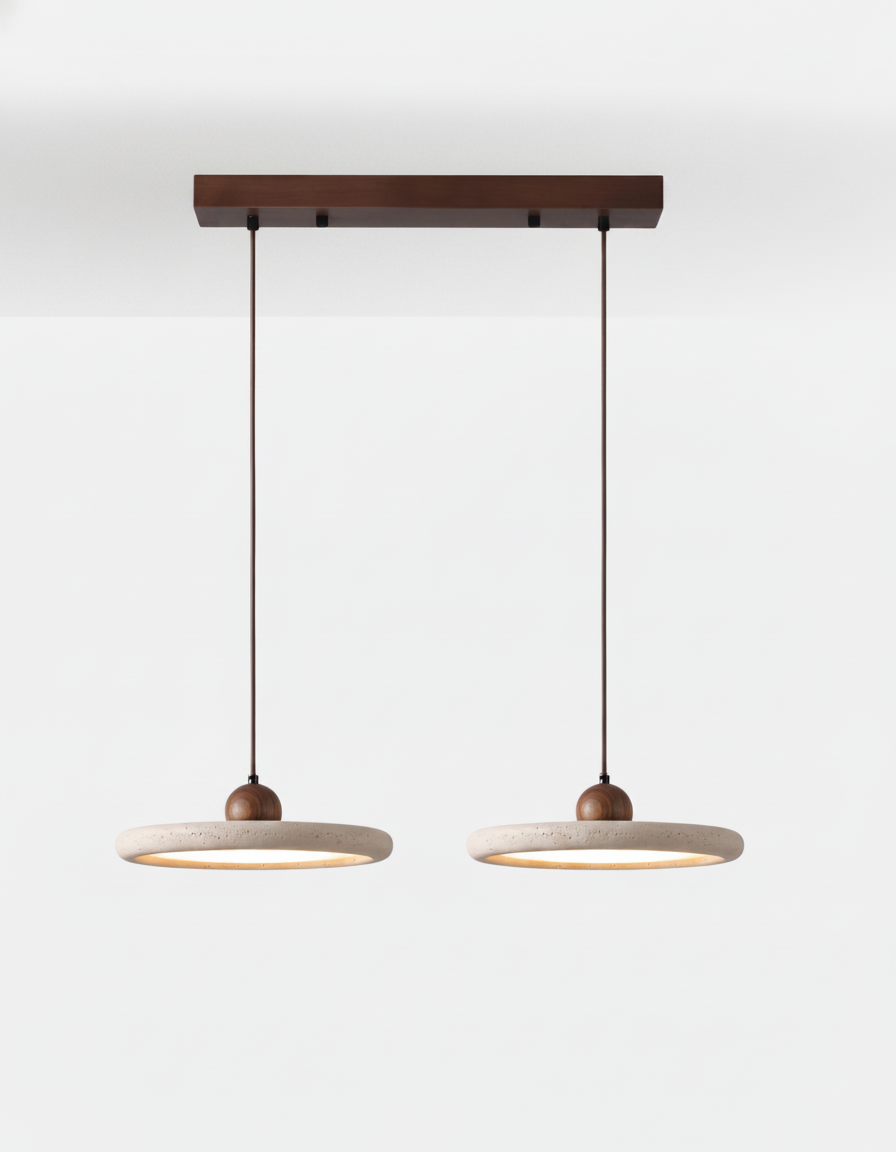 Pendant Light Travertine Stone Wood Sphere Minimalist