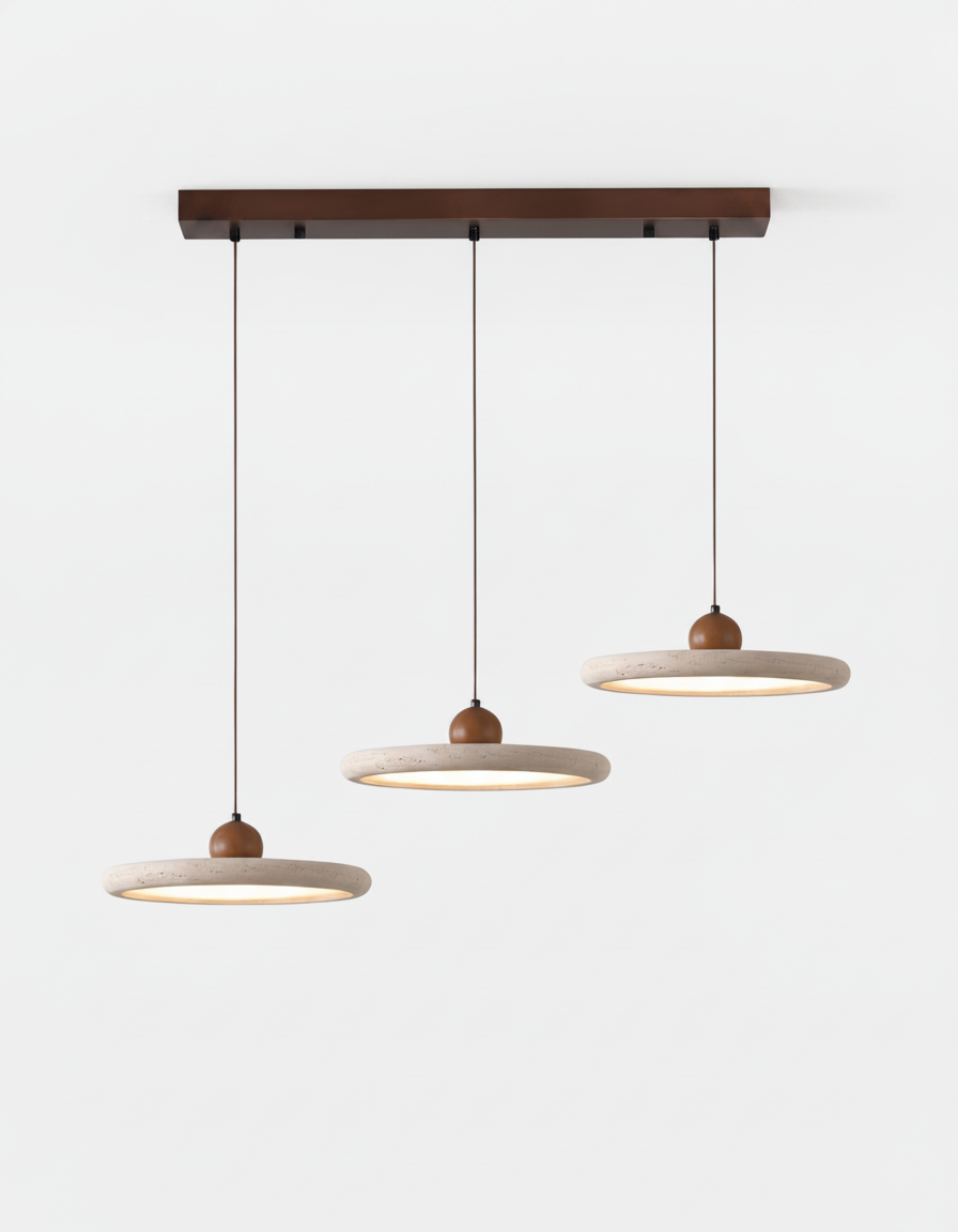 Pendant Light Travertine Stone Wood Sphere Minimalist