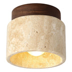 Ceiling Light Travertine Wood Frosted Diffuser Modern