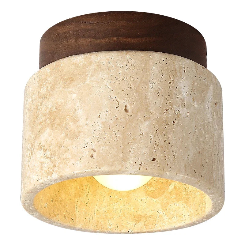 Ceiling Light Travertine Wood Frosted Diffuser Modern