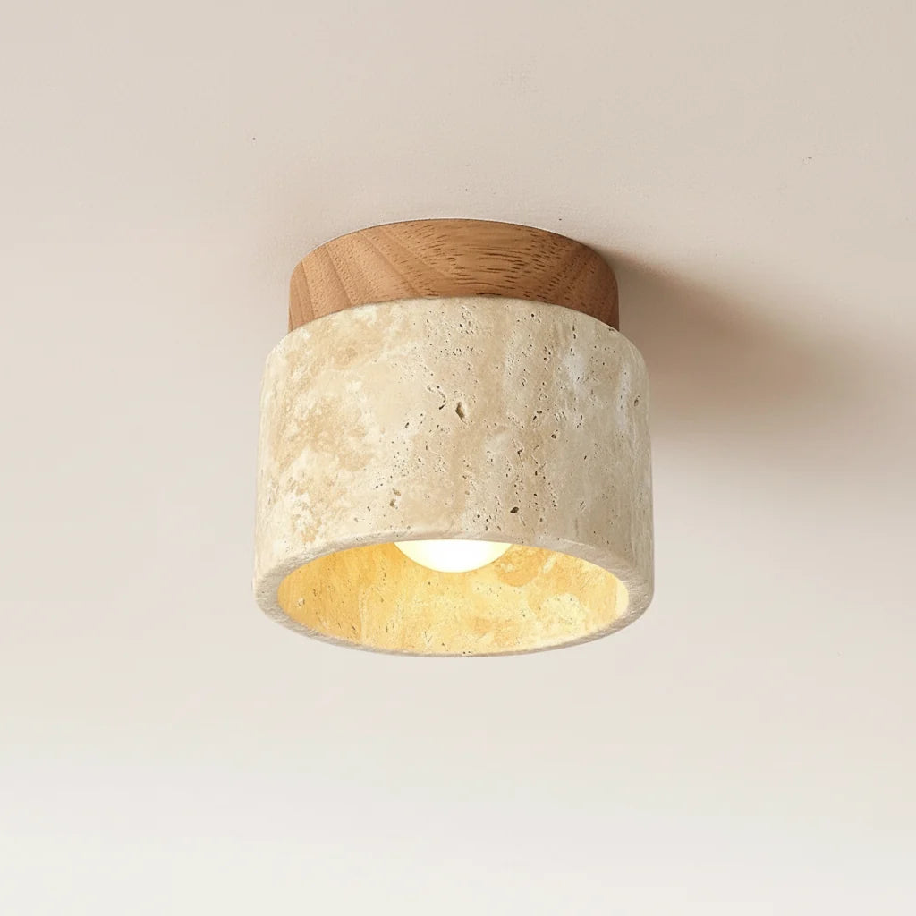 Ceiling Light Travertine Wood Frosted Diffuser Modern