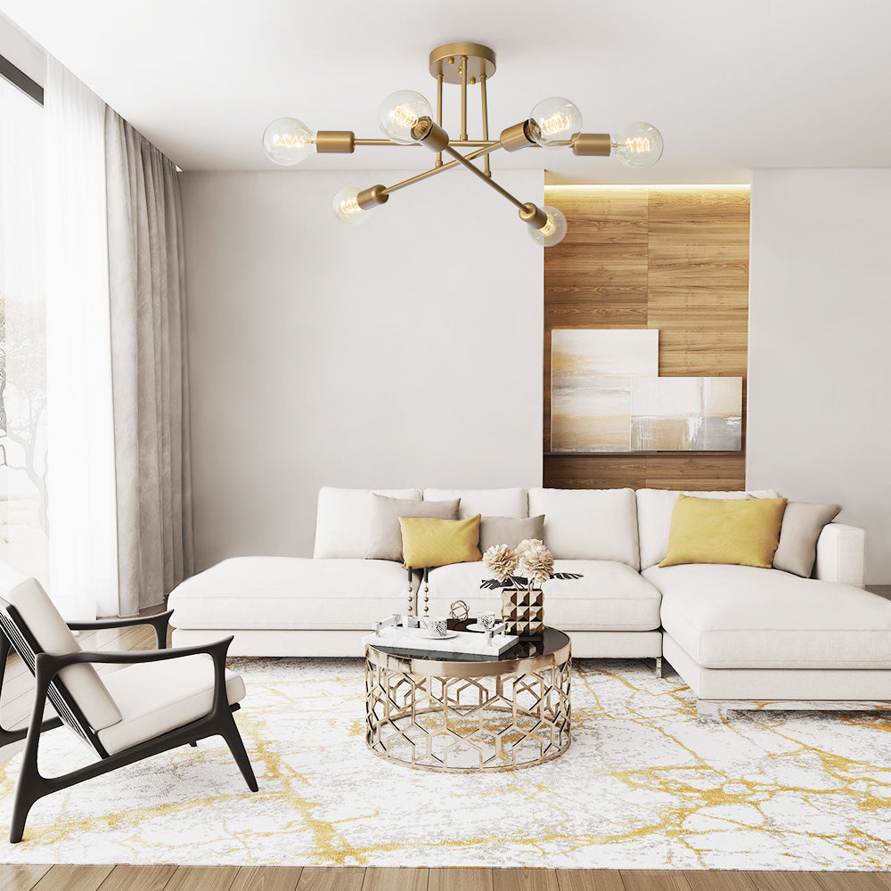 Sputnik Chandelier Modern Brass Semi Flush Mount 6-Light