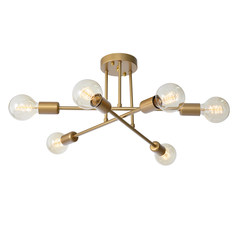 Sputnik Chandelier Modern Brass Semi Flush Mount 6-Light