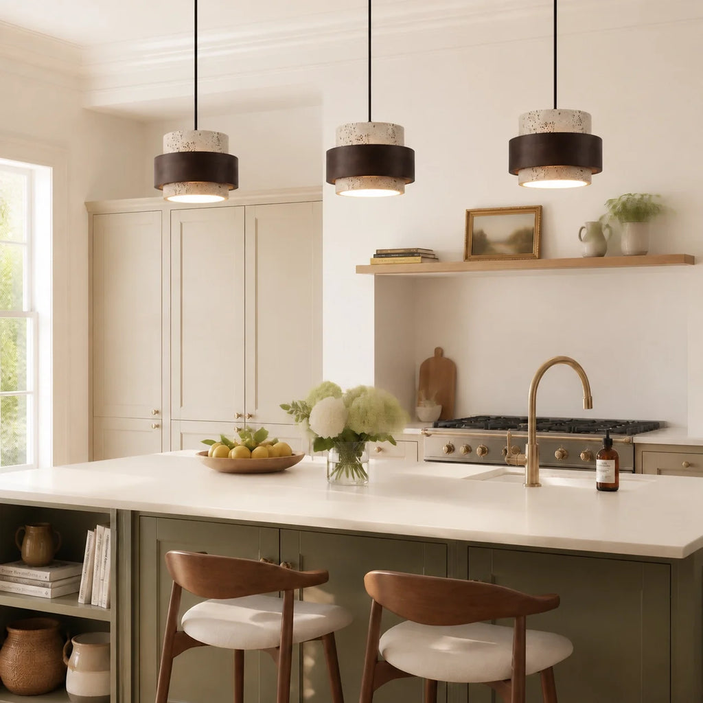 Pendant Light Wood Travertine Cylinder Japandi Design