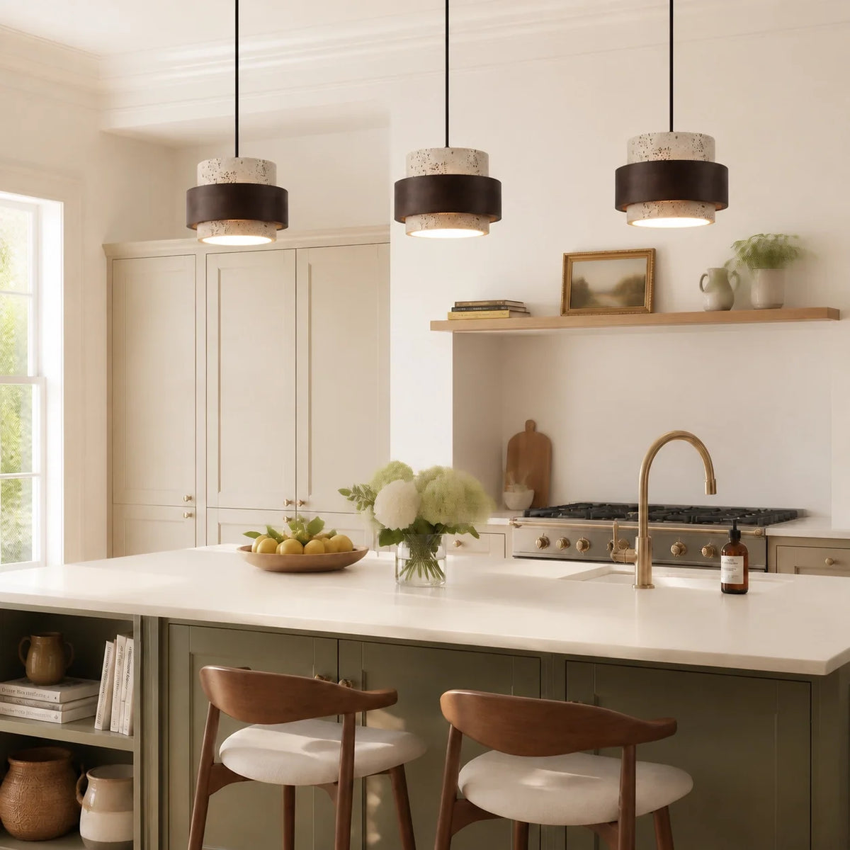 Pendant Light Wood Travertine Cylinder Japandi Design