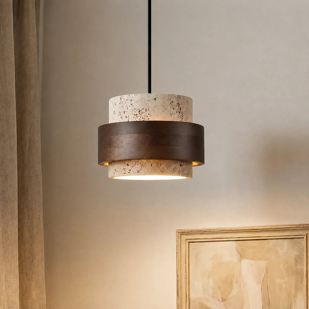 Pendant Light Wood Travertine Cylinder Japandi Design