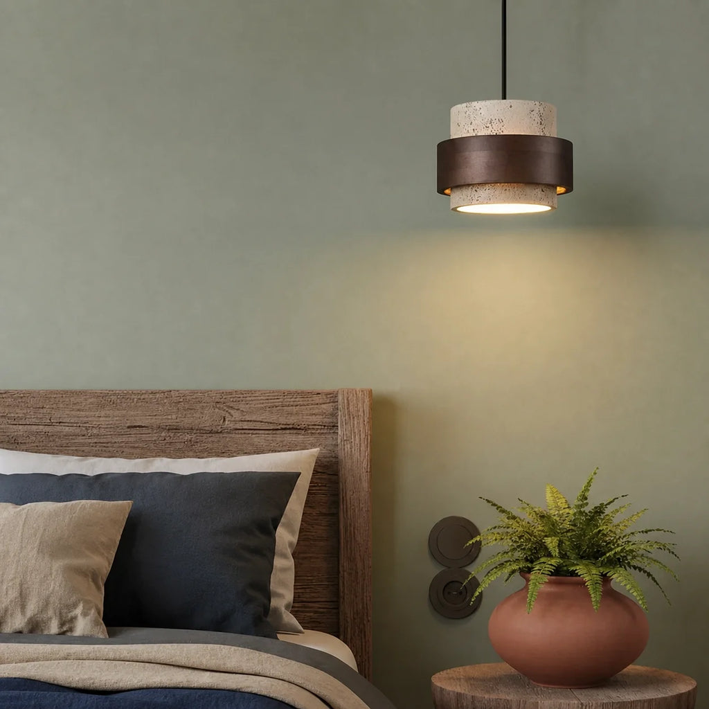 Pendant Light Wood Travertine Cylinder Japandi Design