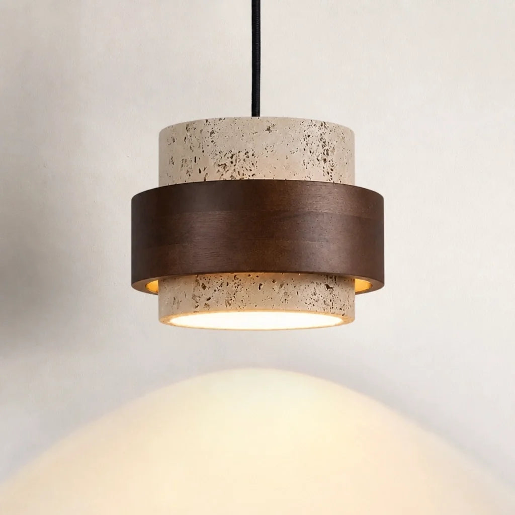 Pendant Light Wood Travertine Cylinder Japandi Design