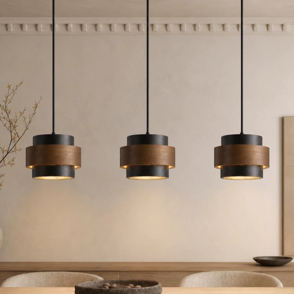 Pendant Light Wood Travertine Cylinder Japandi Design