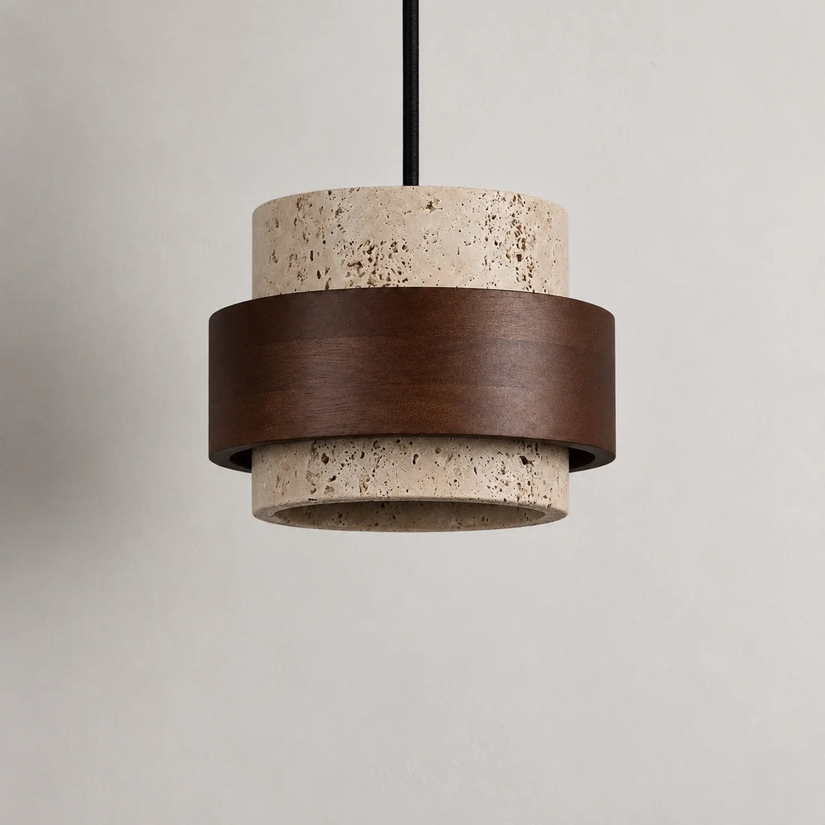 Pendant Light Wood Travertine Cylinder Japandi Design