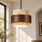 Pendant Light Wood Travertine Cylinder Japandi Design