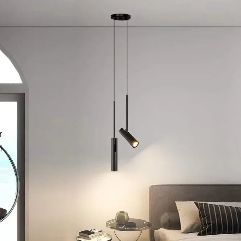 Cylindrical Pendant Light Adjustable Cord Modern Bedroom