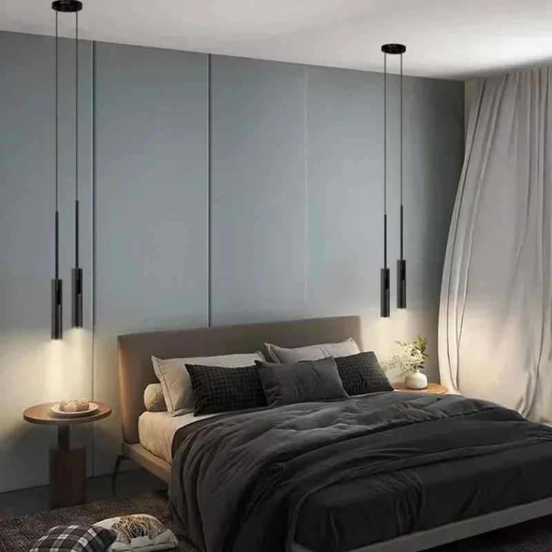 Cylindrical Pendant Light Adjustable Cord Modern Bedroom