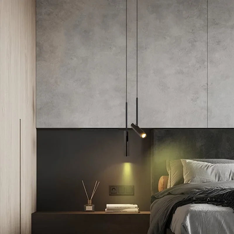 Cylindrical Pendant Light Adjustable Cord Modern Bedroom