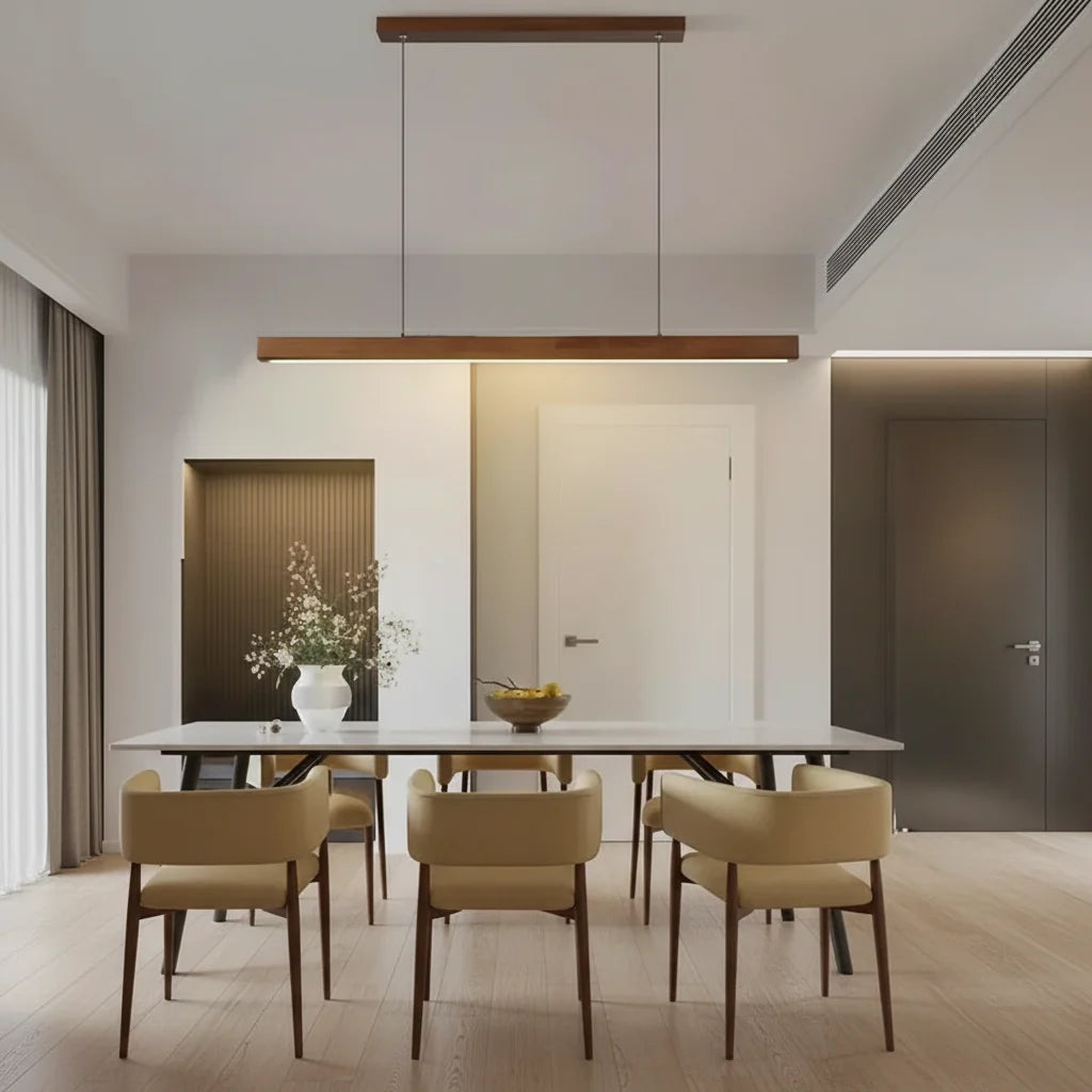 Linear Wood Pendant Light LED Modern Dining Room