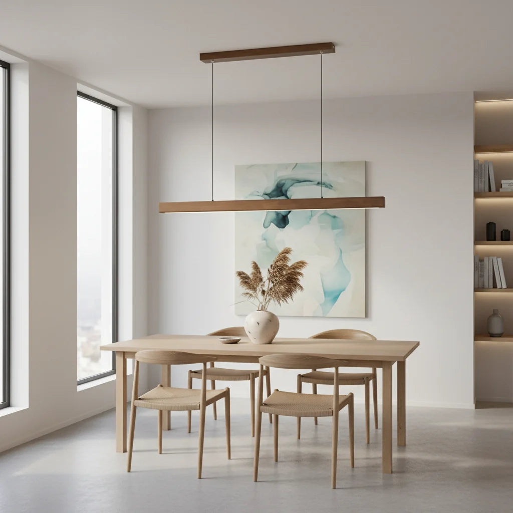 Linear Wood Pendant Light LED Modern Dining Room