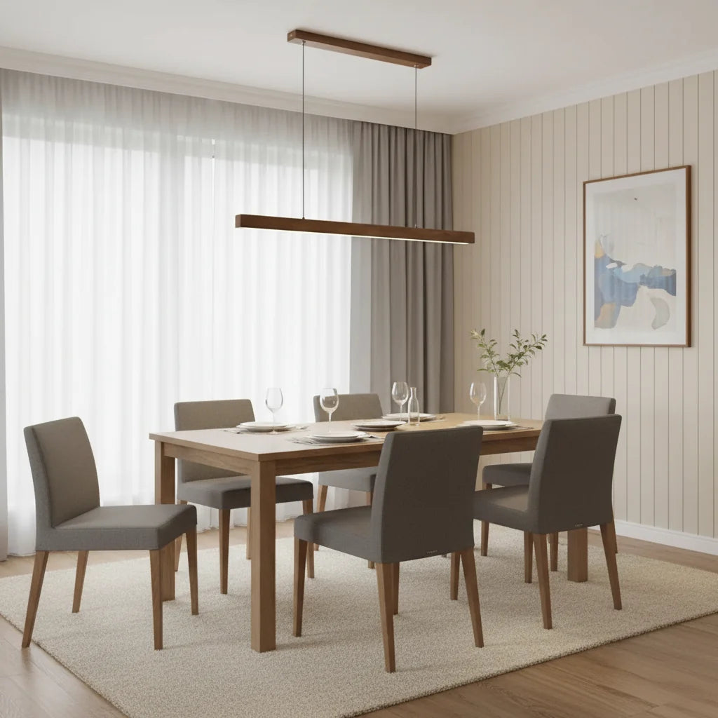 Linear Wood Pendant Light LED Modern Dining Room