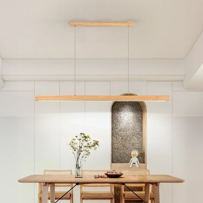 Linear Wood Pendant Light LED Modern Dining Room