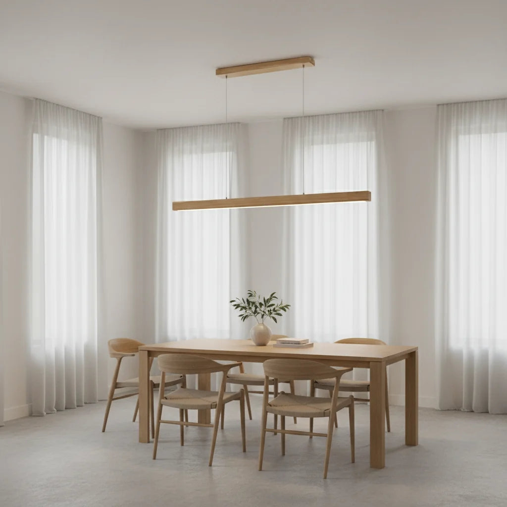 Linear Wood Pendant Light LED Modern Dining Room