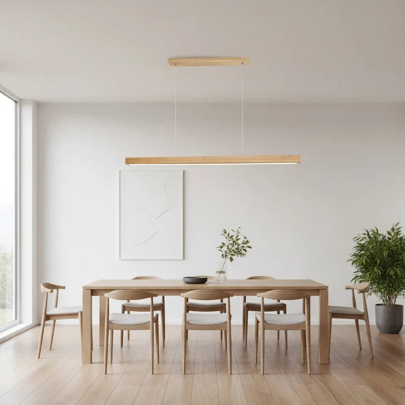 Linear Wood Pendant Light LED Modern Dining Room