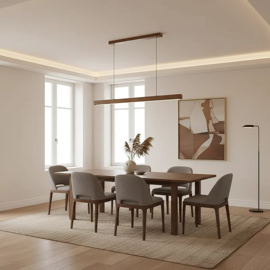 Linear Wood Pendant Light LED Modern Dining Room