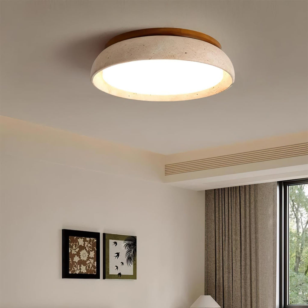 Flush Mount Ceiling Light Travertine Wood Modern
