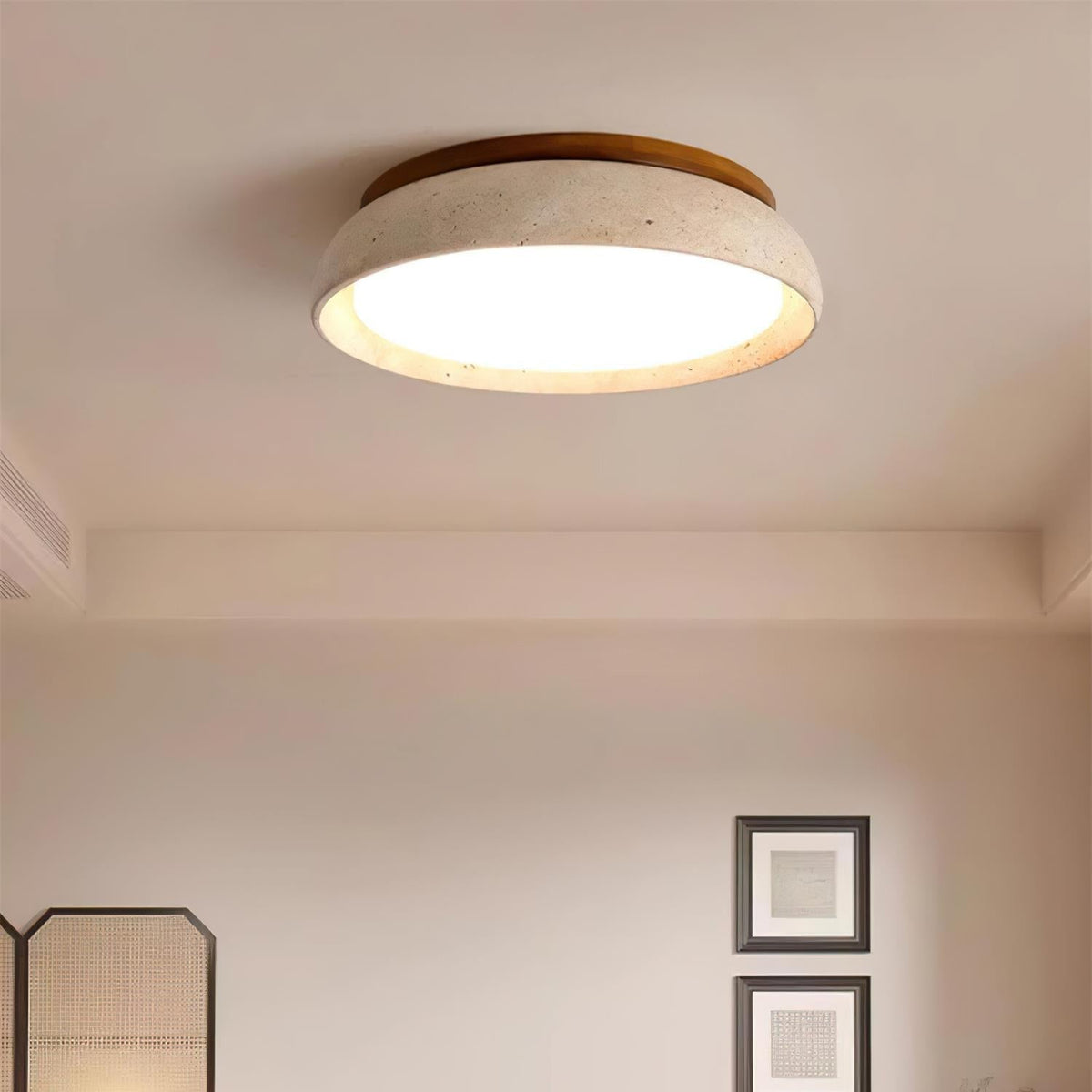 Flush Mount Ceiling Light Travertine Wood Modern
