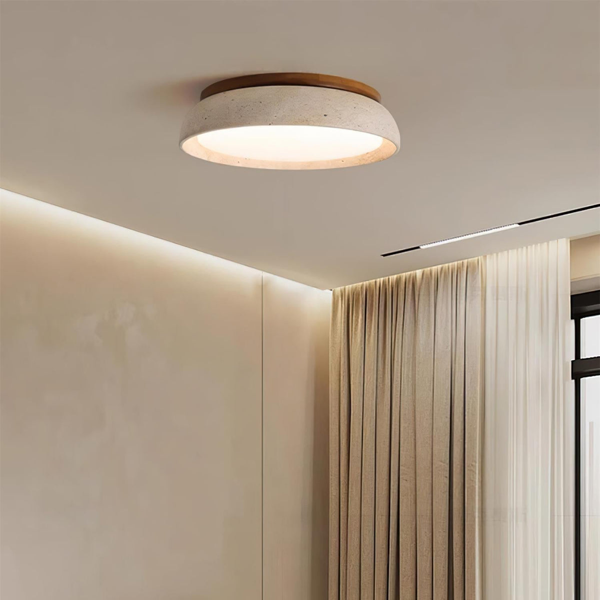 Flush Mount Ceiling Light Travertine Wood Modern