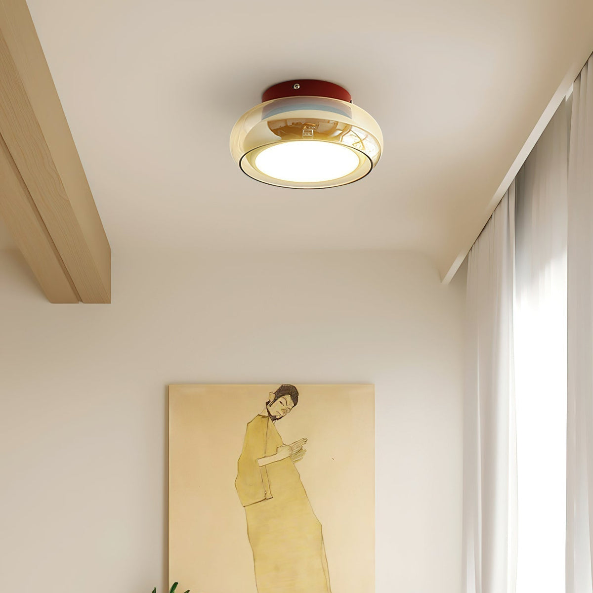 Glass Ceiling Lamp LED Dimmable Flush Mount Retro Style