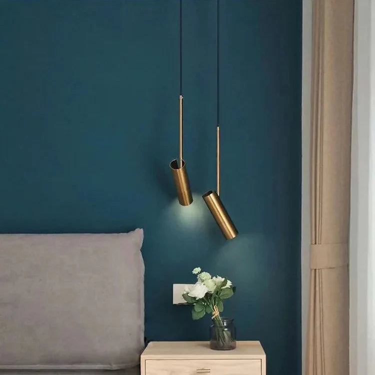 Cylindrical Pendant Light Adjustable Cord Modern Bedroom