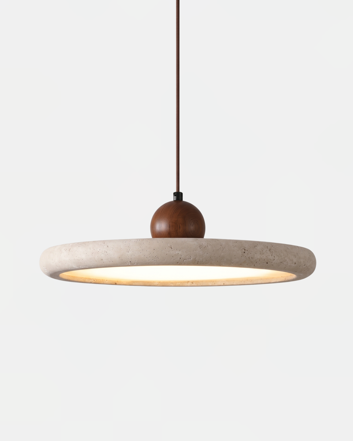 Pendant Light Travertine Stone Wood Sphere Minimalist
