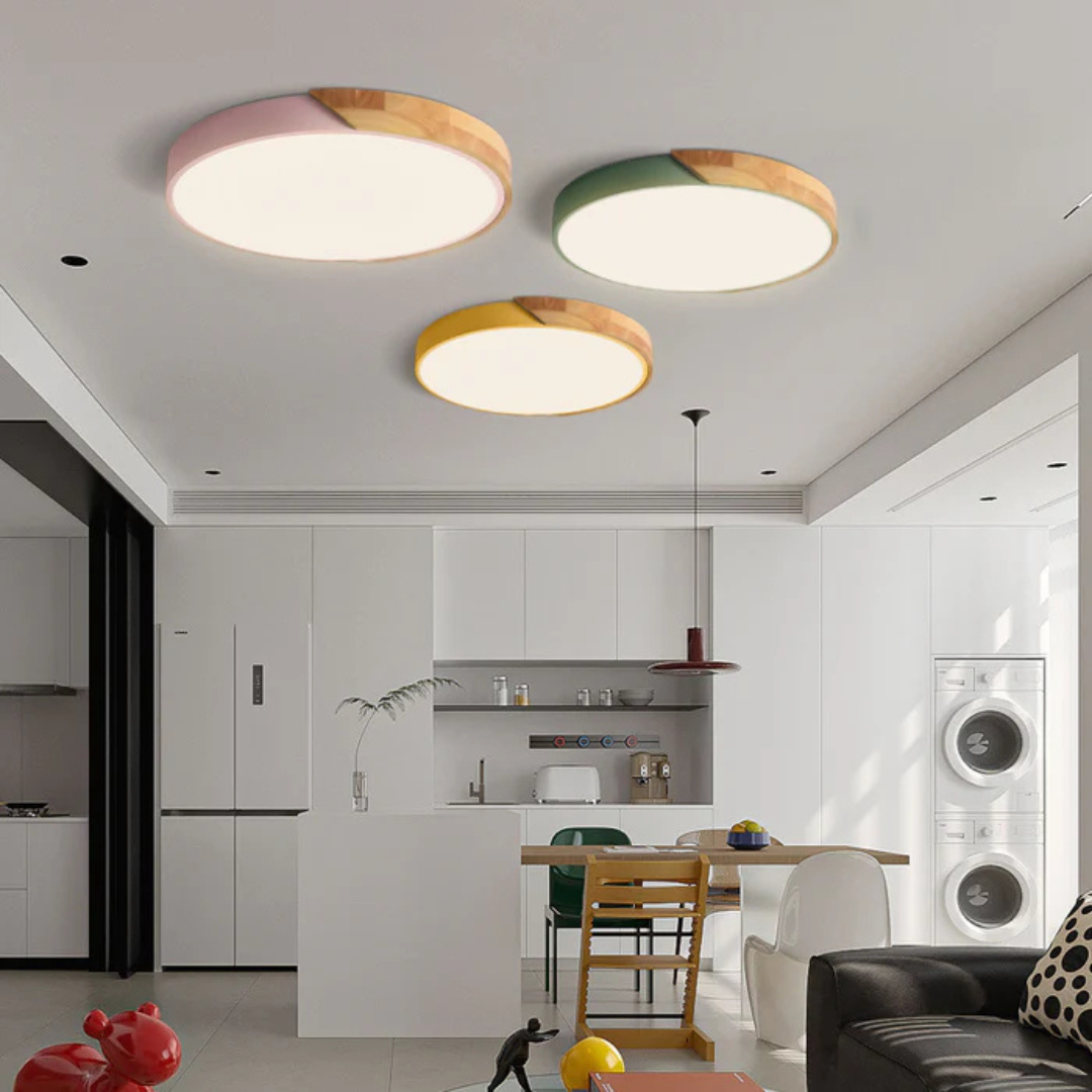 LED Ceiling Light Wood Trim Round Dimmable Energy-Efficient