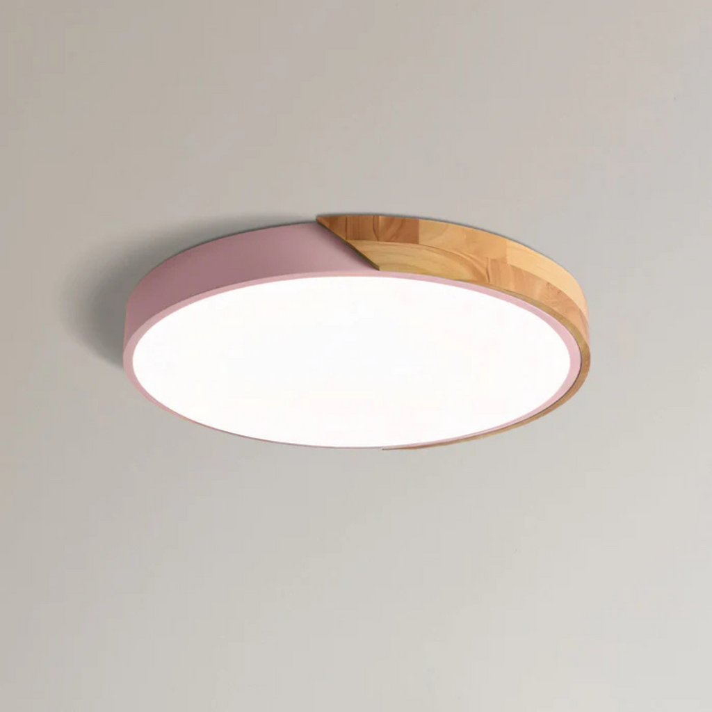 LED Ceiling Light Wood Trim Round Dimmable Energy-Efficient