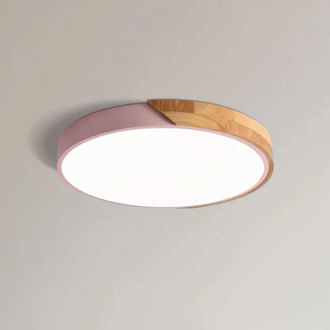 LED Ceiling Light Wood Trim Round Dimmable Energy-Efficient