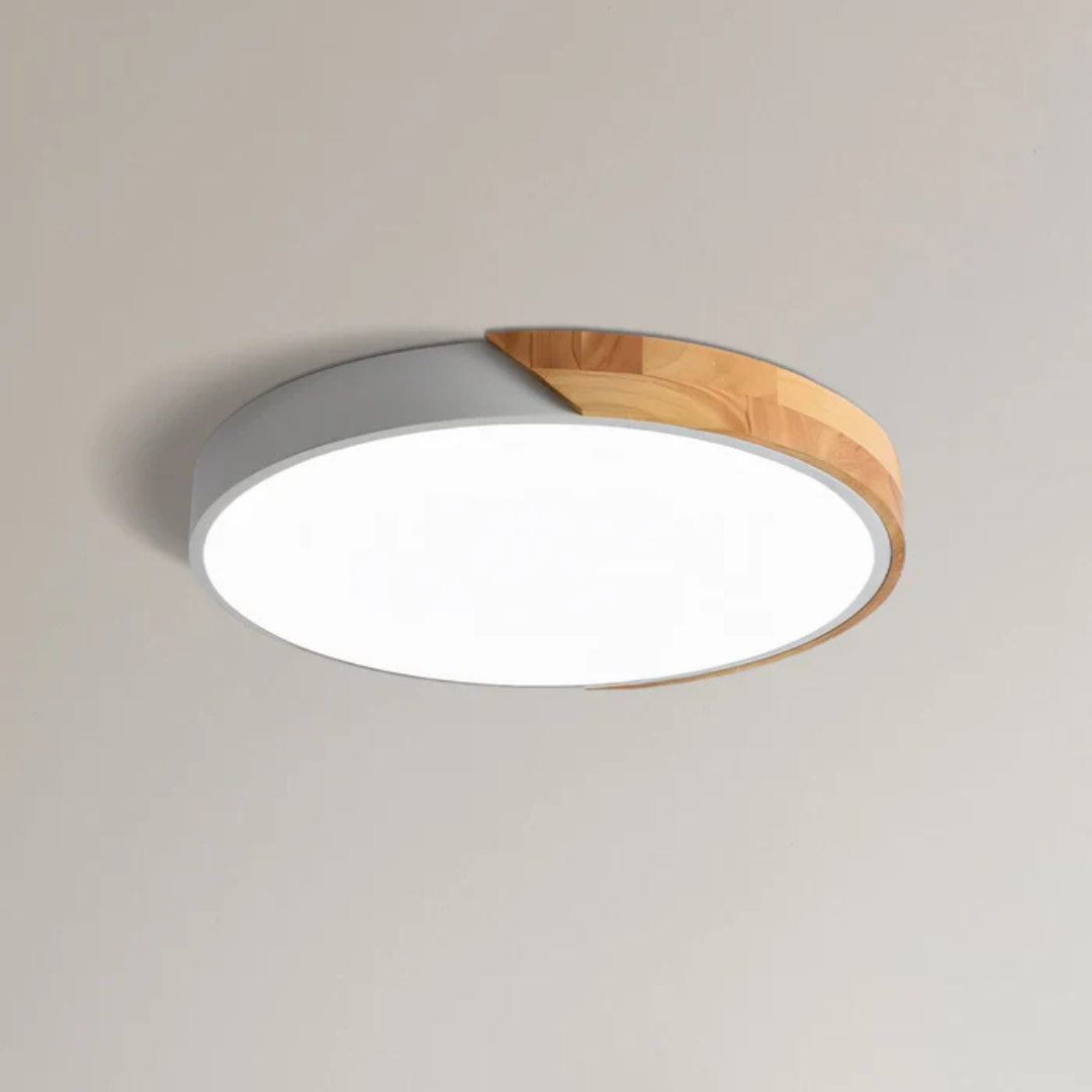 LED Ceiling Light Wood Trim Round Dimmable Energy-Efficient