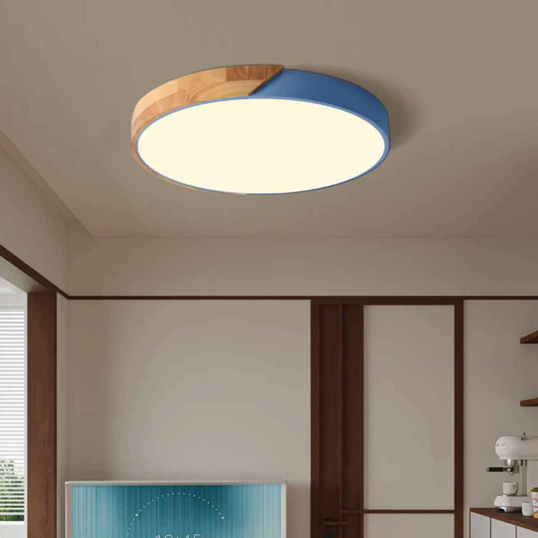 LED Ceiling Light Wood Trim Round Dimmable Energy-Efficient