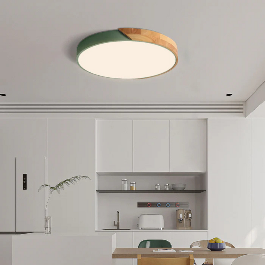 LED Ceiling Light Wood Trim Round Dimmable Energy-Efficient