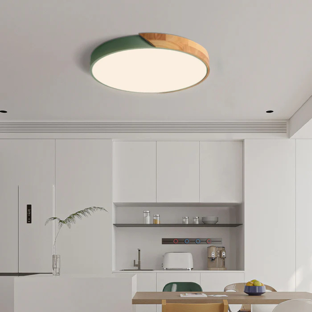 LED Ceiling Light Wood Trim Round Dimmable Energy-Efficient