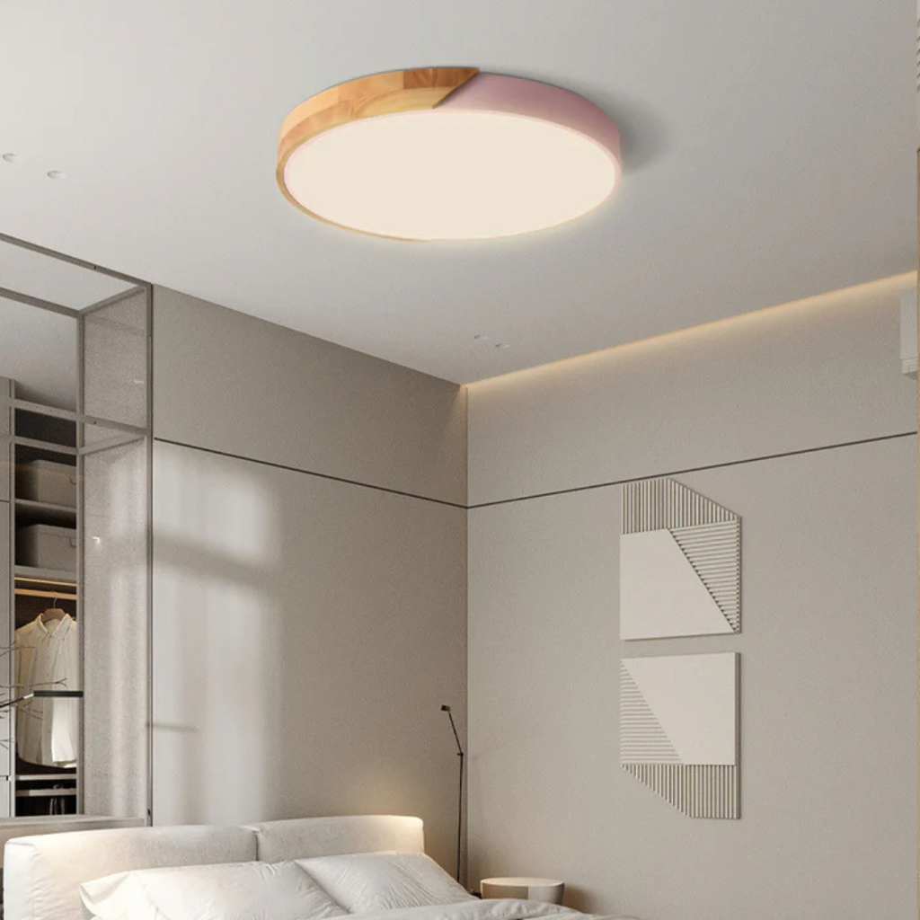 LED Ceiling Light Wood Trim Round Dimmable Energy-Efficient