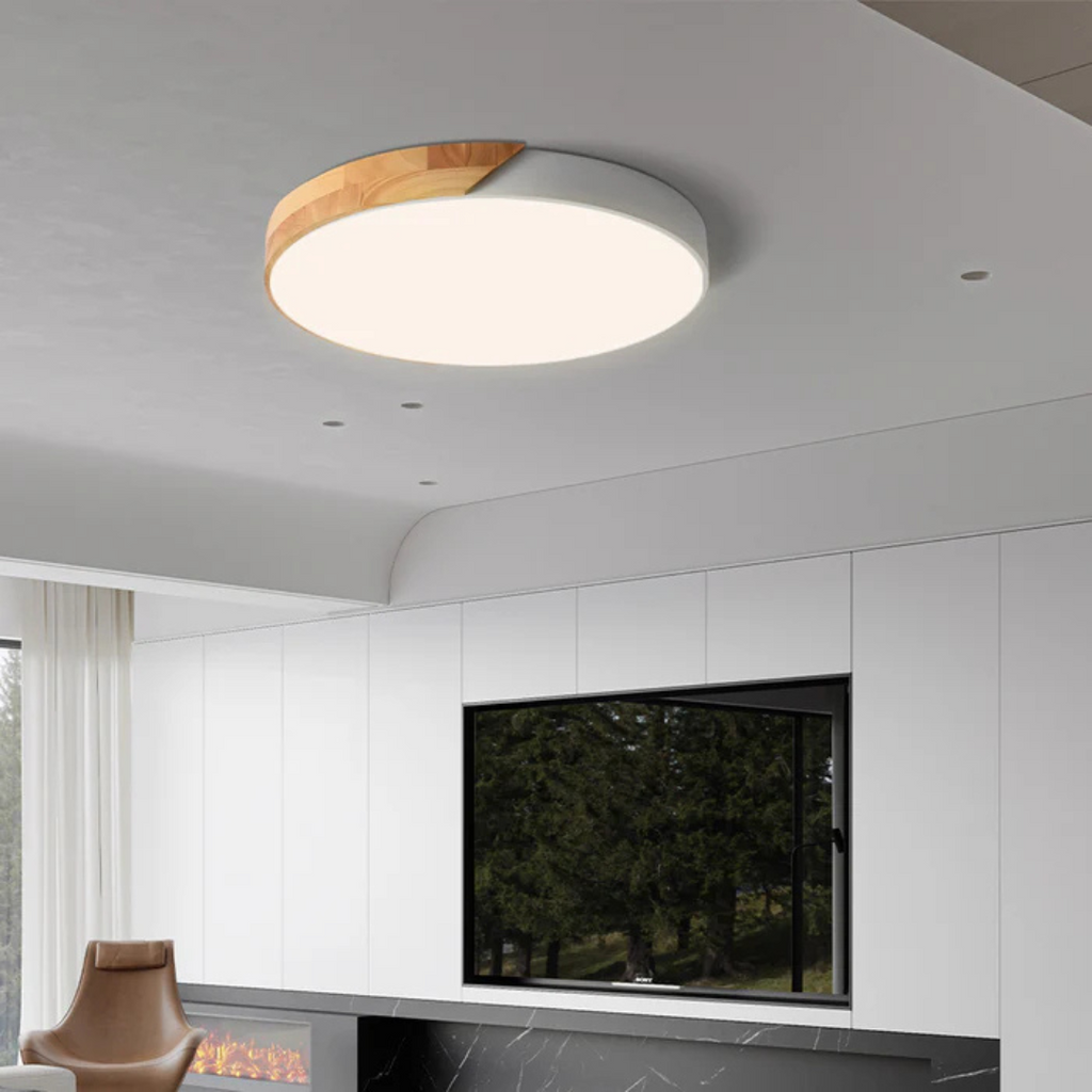 LED Ceiling Light Wood Trim Round Dimmable Energy-Efficient