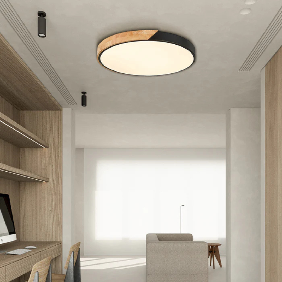 LED Ceiling Light Wood Trim Round Dimmable Energy-Efficient
